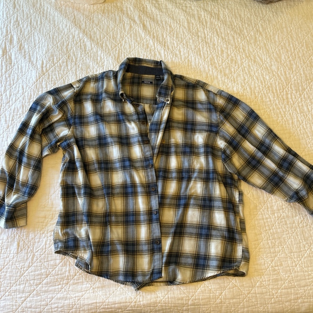 Izod Navy and Cream Plaid Shirt